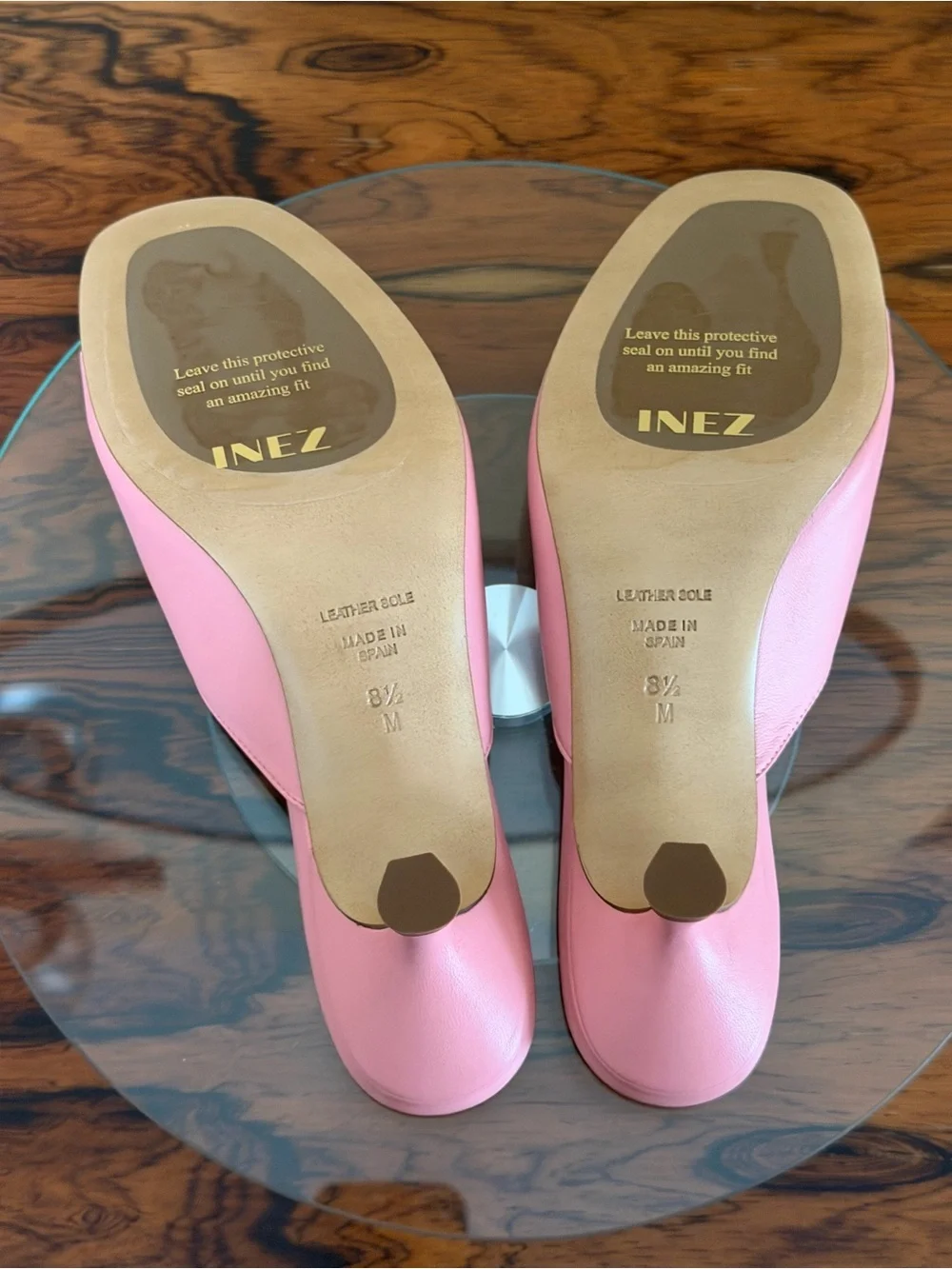 Inez Luna Rose Pink Square Toe Mules with kitten heels in size 8.5